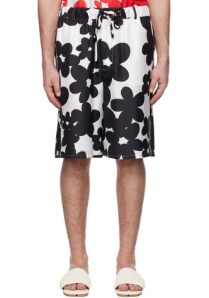 Marni Black & White Dillies Print Silk Bermuda Shorts