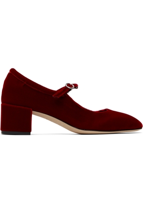 Aeyde Red Aline Velvet Mary-Jane Heels