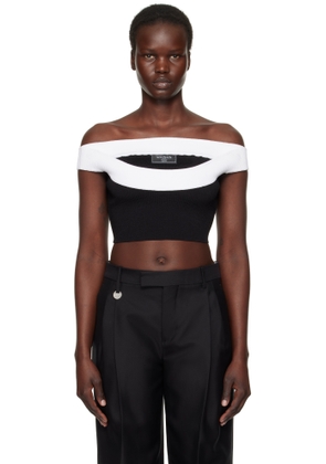 Balmain Black & White Two-Tone Knit Cropped Top