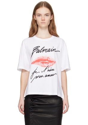 Balmain White Kiss Print T-shirt