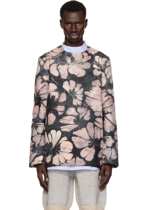 Dries Van Noten Pink & Navy Silk Long Sleeve Top