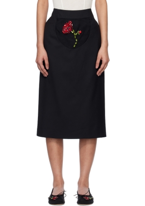 Simone Rocha Black Embellished Flower Peek-A-Boo Midi Skirt