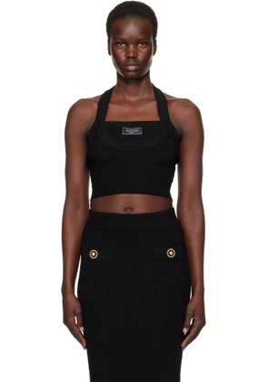 Balmain Black Ribbed Knit Halterneck Top