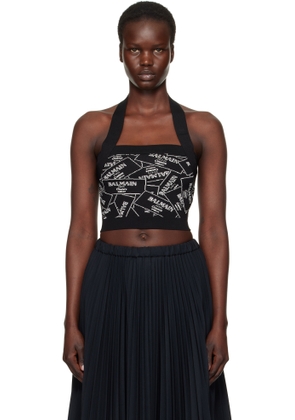 Balmain Black 'Balmain' Label Motif Top