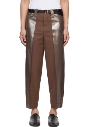132 5. ISSEY MIYAKE Brown Tucked Foil Trousers