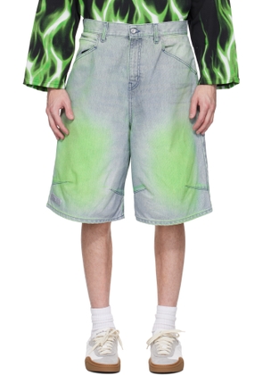 PDF Blue & Green Knee Denim Shorts