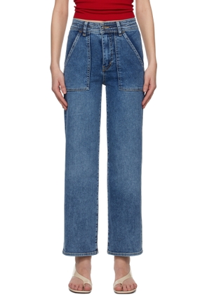 FRAME Blue Trapunto Straight Jeans