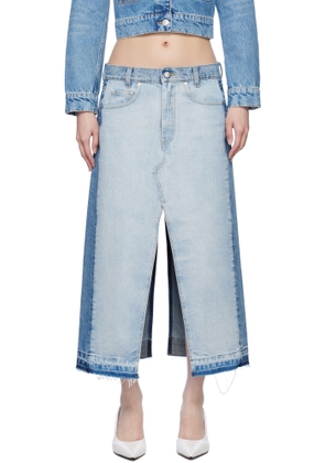 Stella McCartney Blue Contrast Panel Denim Midi Skirt