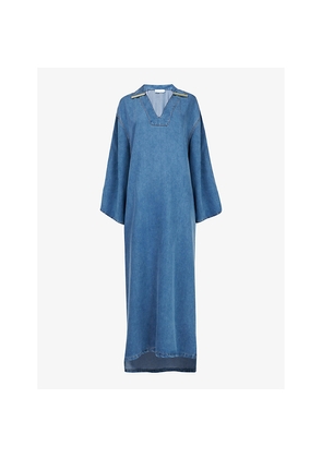 Womens Leem V-Neck Relaxed-Fit Denim Kaftan