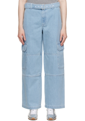 Maison Kitsuné Blue Belted Utility Denim Cargo Pants