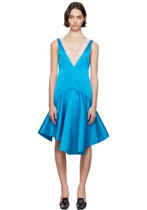 JW Anderson Blue Draped Hemline V-Neck Midi Dress