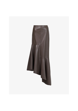 Womens Leem Asymmetric-Hem High-Rise Faux-Leather Midi Skirt