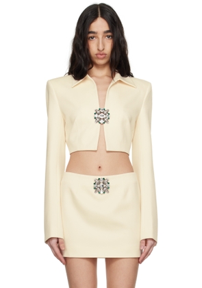 AREA Off-White Crystal Brooch Cropped Jacket