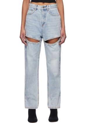 AREA Blue Crystal Slit Jeans