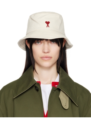 AMI Paris Beige Cotton Ami de Coeur Embroidery Bucket Hat