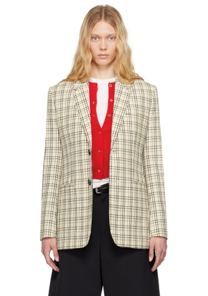 AMI Paris Beige Checked Wool Semi-Lined Blazer