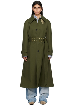 AMI Paris Green Cotton Belted Mac Coat