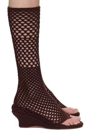 Isa Boulder Brown Short Cable Knitted Heeled Sandals