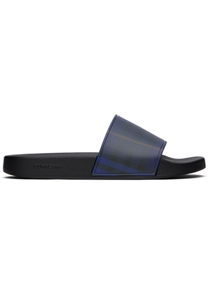 Burberry Navy Check Pool Slides