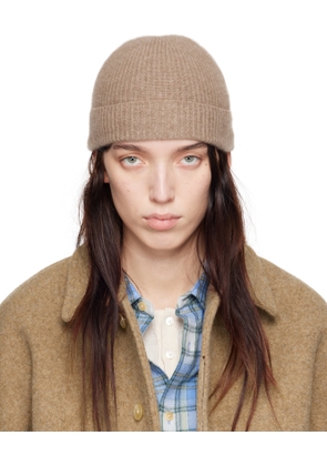 AURALEE Brown Ribbed Beanie