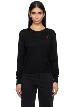 AMI Paris Black Wool Ami de Coeur Crew Neck Sweater