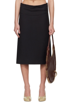 Tory Burch Black Molded Waistband Cotton Midi Skirt