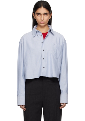 AMI Paris Blue Cotton Button-Down Cropped Oversized Shirt
