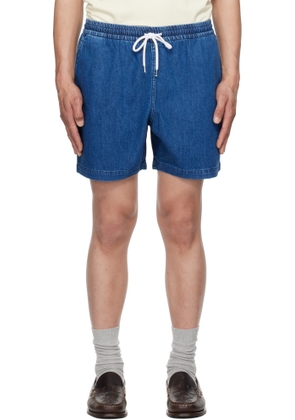 Drake's Blue Cotton Drawstring Denim Shorts