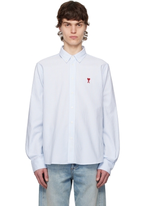 AMI Paris White & Blue Cotton Button-Down Ami de Coeur Shirt