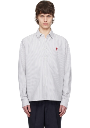 AMI Paris Blue & White Cotton Button-Down Ami de Coeur Shirt