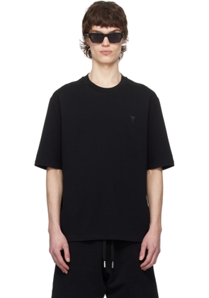 AMI Paris Black Cotton Tonal Ami de Coeur T-shirt