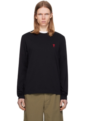 AMI Paris Black Cotton Ami de Coeur Long Sleeves T-shirt
