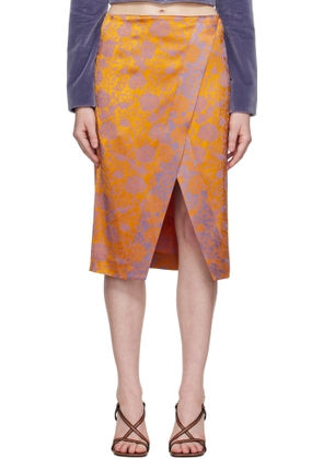 Dries Van Noten Orange & Purple Floral Midi Skirt