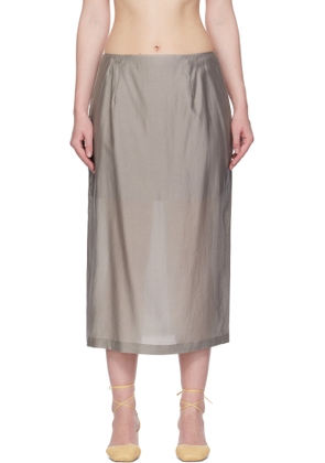 AMOMENTO Gray Silky Midi Skirt