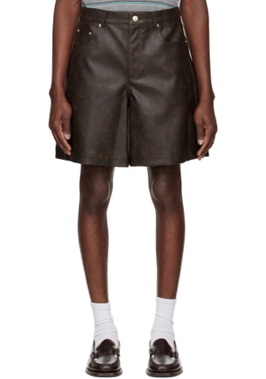 System Brown Lined Faux-Leather Shorts