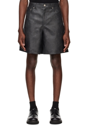 System Black Lined Faux-Leather Shorts