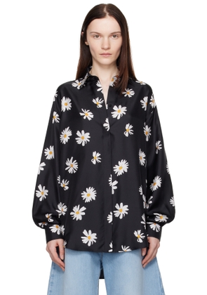 Moschino Black Silk Twill Allover Daisy Shirt