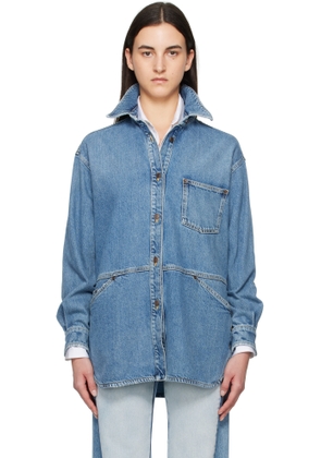 Moschino Blue Laurel Crown Emblem Denim Shirt