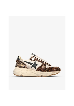 Womens Golden Goose Women's Running Sole 15399 Leopard-Print Leather and Mesh Trainers