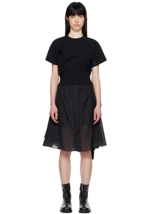 sacai Black Spun Organza & Cotton Jersey Midi Dress