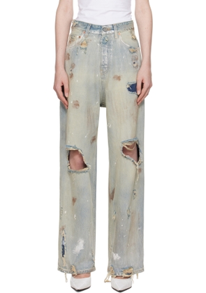 VETEMENTS Blue Trashed Baggy Jeans