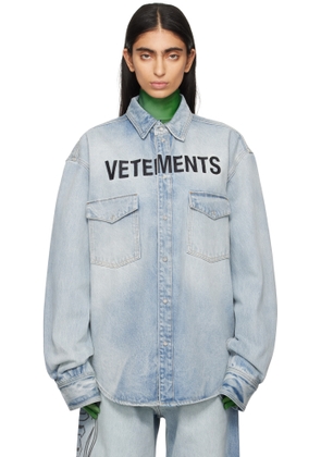 VETEMENTS Blue Embroidered Logo Denim Shirt
