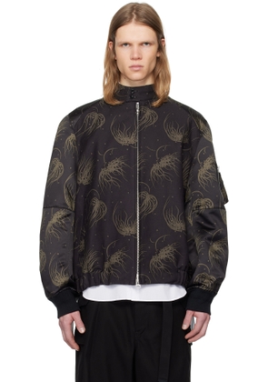 sacai Black Dot Flower Print Bomber Jacket