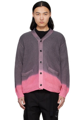 sacai Gray & Pink Garment Dye Knit Cardigan