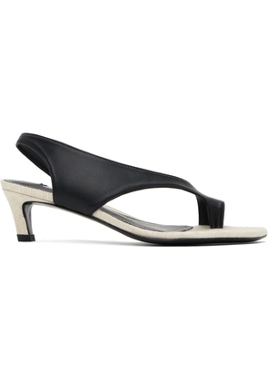 TOTEME Black & Beige Leather Thong Heeled Sandals