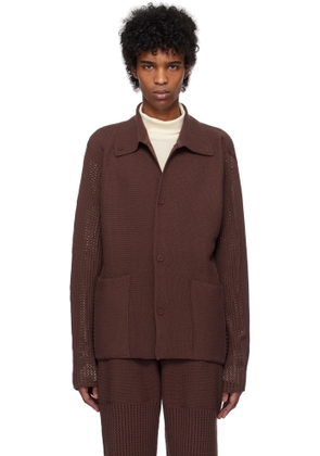 HOMME PLISSÉ ISSEY MIYAKE Brown Rustic Knit Cardigan
