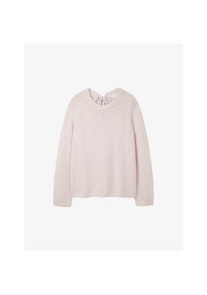 Womens The White Company Satin-Bow Round-Neck Wool-Blend Jumper