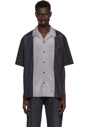 Toga Virilis Black & Navy Polyester Cotton Taffeta Shirt
