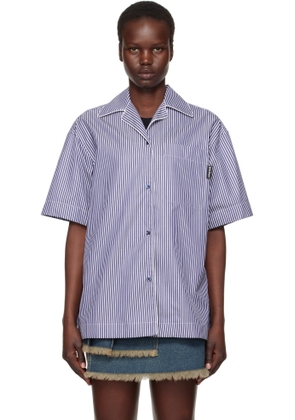 Palm Angels Navy Curved Logo Striped Shirt