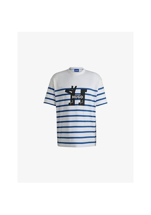 Mens Hugo Logo-Print Striped Cotton-Jersey T-Shirt